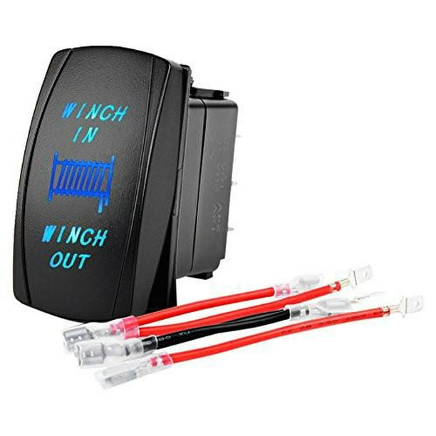 ON Red -OFF- ON LED Light Toggle Switch QUNQI STAR 7 pin Laser Backlit Momentary Rocker Switch WINCH IN/WINCH OUT 20A 12V 